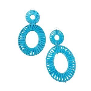 BaubleBar Teal Blue Mini Kiera Raffia Earrings Round Oval Drop Statement Boho